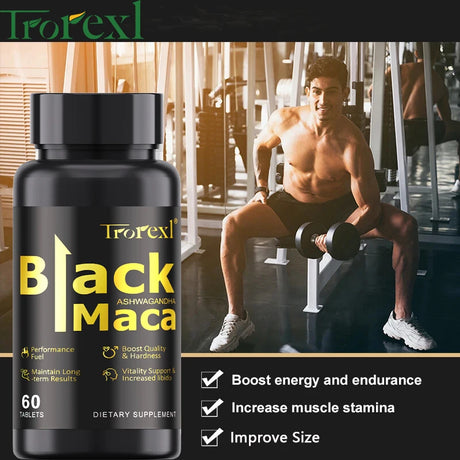 Organic Black Maca Pills 60 Tablets Men Enhancing Supplement Improve Size Endurance Promotes Healthy Energy