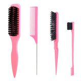 4Pc Boar Bristle Slick Back Hair Brush Set For Sleek Ponytail Bun Smoothing Baby Hairs,Flyaways,Edge Control Backcombing Teasing