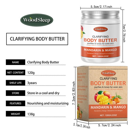 Woodsleep Coconut Body Butter Cream Long Lasting Smooth Skin Firming Anti Crack Honey Mango Papaya Moisturizing Body Cream 120g