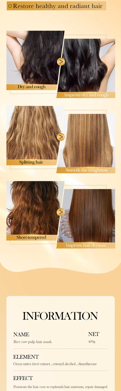 Rice Magical Keratin Hair Mask 5 Seconds Repair Damaged Frizzy Hairs Soft Smooth Shiny Moisturizing Nourish Hair Root Care