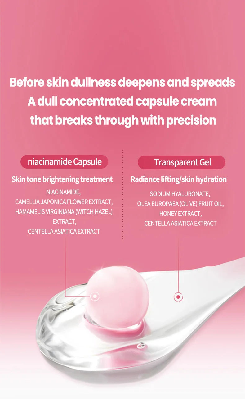 Korean Pink Collagen PDRN Capsule Cream with Niacinamide Cream for Uneven Skin Tone Lightweight Face Moisturizer Non Greasy care