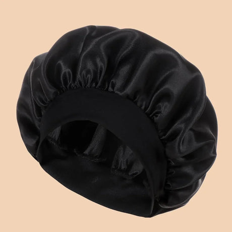 1Pc Women Wide Brim Satin Bonnet, Solid Color Waterproof Shower Cap Soft Silk Hair Protection Hat