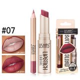 2-in-1 Lip Makeup Set, Matte Lipstick & Lip Liner Pencil, Nude Brown, Waterproof Long Lasting Tinted Lip Balm Contour Kit