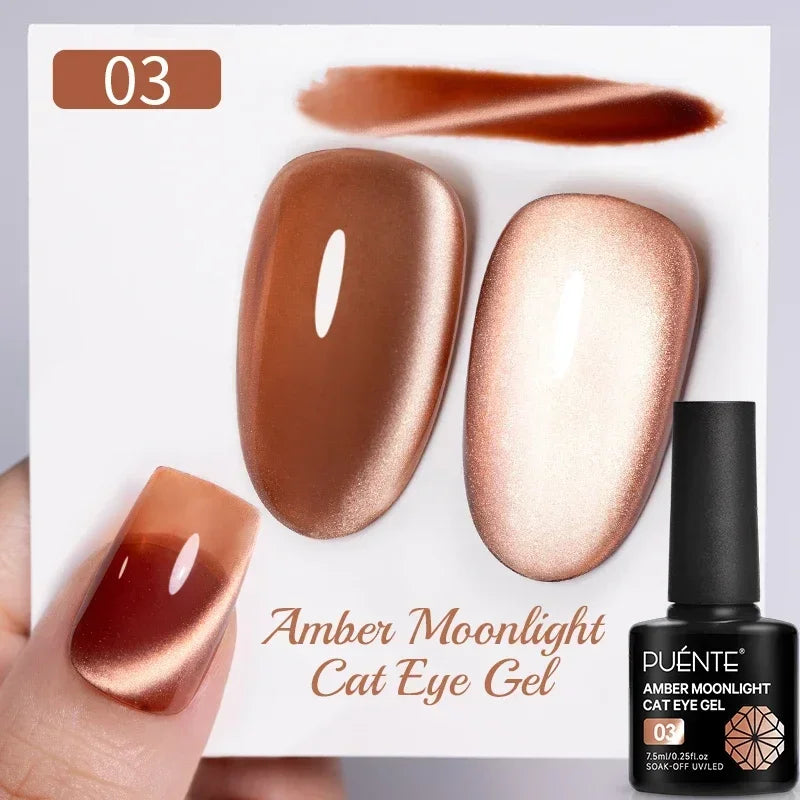 PUENTE 7.5ML Nude Shade Moonlight Cat Magnetic Gel Nail Polish Ultra-Bright Cat Eye Soak Off UV Semi-Permanent Varnish Manicure