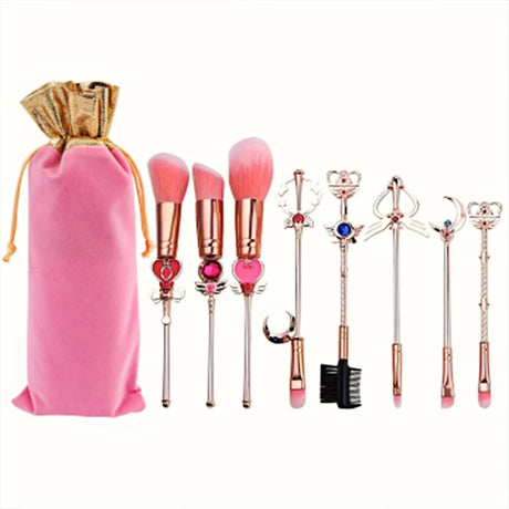 Cute Pink Makeup Brush Set with Anime Element Storage Pouch Professional Beauty Tool Combination Girly Makeup Brush Full Set