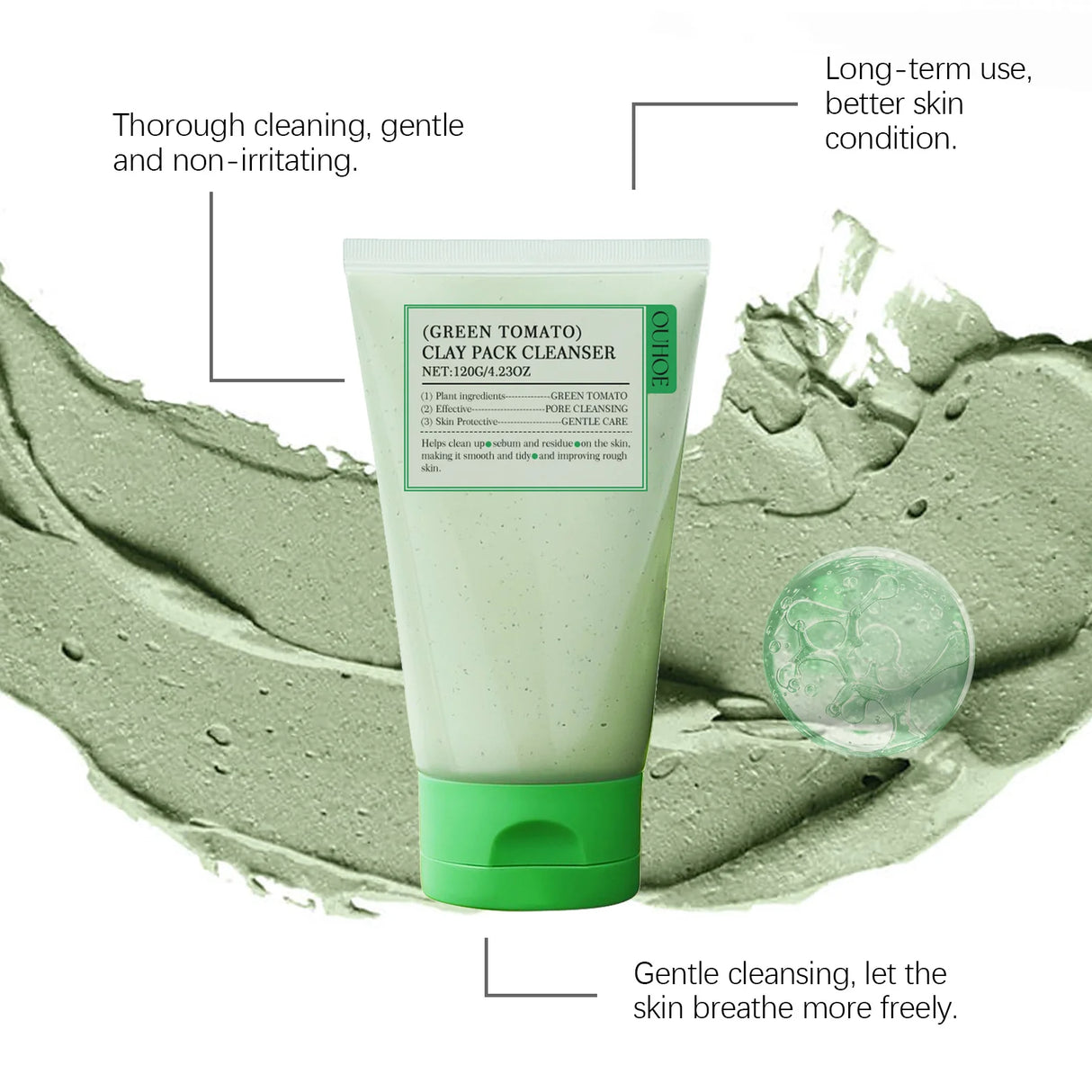 Green Tomato Mud Mask Cleansing Blackhead Pore Improve Rough Oil Control Moisturize Brighten No Irritation Facial Clay Cleanser
