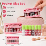 6Pcs Lip Oil Gloss Set, Hydrating High-Shine Non-Sticky Lip Gloss, Moisturizing Clear Pink Red Tint, Travel Makeup Gift