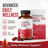 Antarctic Krill Oil 2000mg with Omega-3 EPA DHA, Astaxanthin & Phospholipids, Premium Daily Wellness, 120 Softgels Supplement