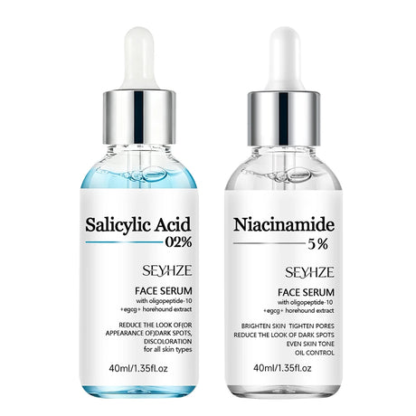 SEYHZE 2pcs Salicylic Acid Niacinamide Essence Set 5% Niacinamide Ceramides Purslane for Brightening Skin Tightening Pores Moist