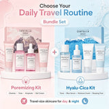 Centella Hyalu-Cica and Poremizing Travel Kit,Toner, Ampoule Serum,Face Moisturizer Cream and Night Sleeping Pack Mini 4pcs Set