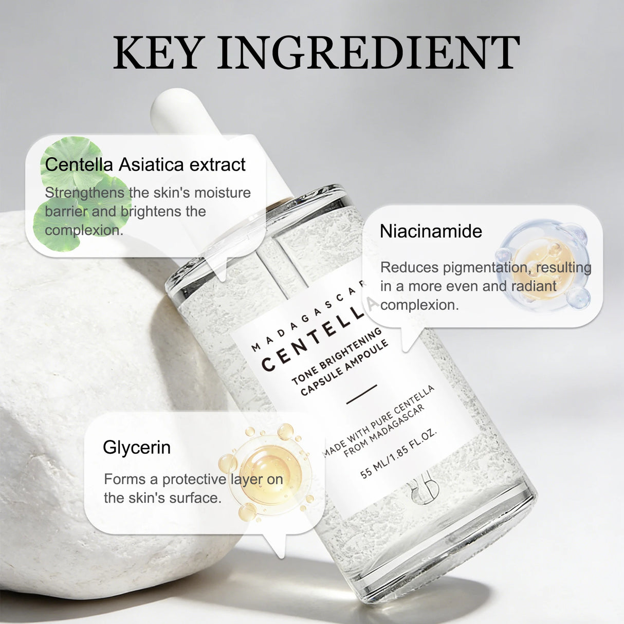 Skin Tone Perfector Brightening Ampoule 55ml - Centella & Niacinamide Serum Hydrates, Soothes & Enhances Radiance.