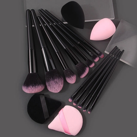 Hot-Selling 12/16PC Multi-Purpose Makeup Brush Set Featuring Ultra-Soft Makeup Powder Pads and Sponge Makeup Eggs with All Tools
