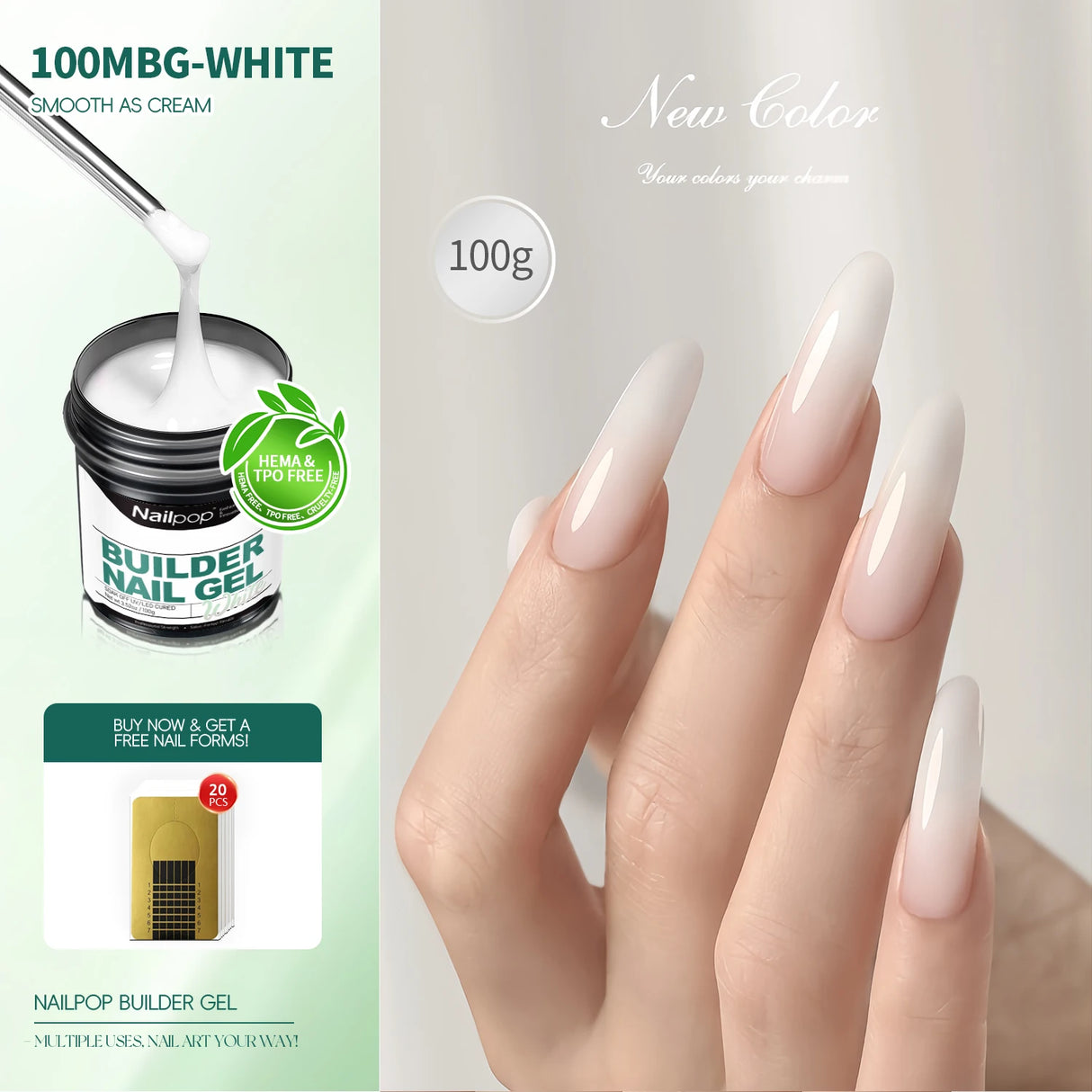 Nailpop Milky Smooth Builder Gel 30/100g for Nail Extension Long Lasting Quick Building UV Gel Soak Off Nail Art Design DIY
