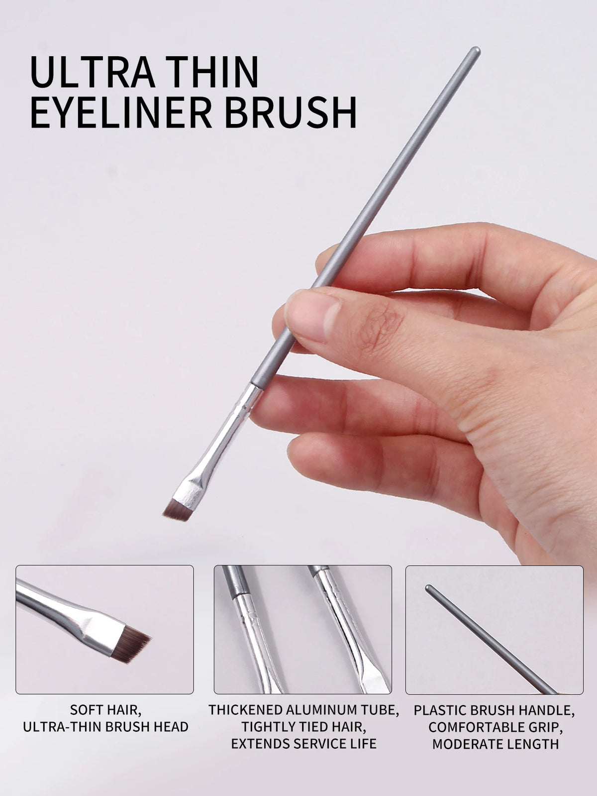 12pcs Silvery Super Thin Blade Eyeliner Brush & Soft Makeup Brush Set, Portable Eyebrow Brush & Multipurpose Cosmetic Tool