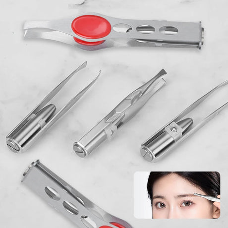 1pcs Hot Sales Portable Stainless Steel Button Cell Smart Design Eyebrow Hair Remove Tweezer with LED Light Makeup Tool