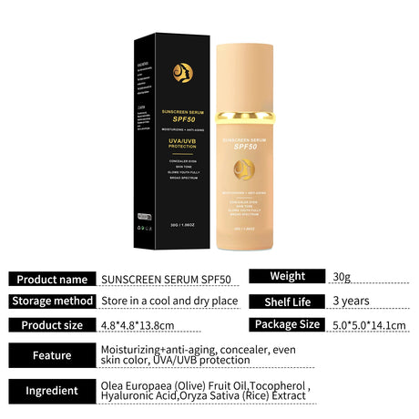 Sunscreen liquid foundation 30g, waterproof, sweat proof, goodbye to dry pickup powder, concealer, even skin color