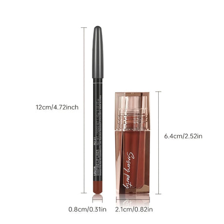 2pcs Lip Liner Pencil & Hydrating Lip Gloss Set, Glossy Finish, Smooth Define Lips, Non-Sticky Long Lasting, Daily Makeup