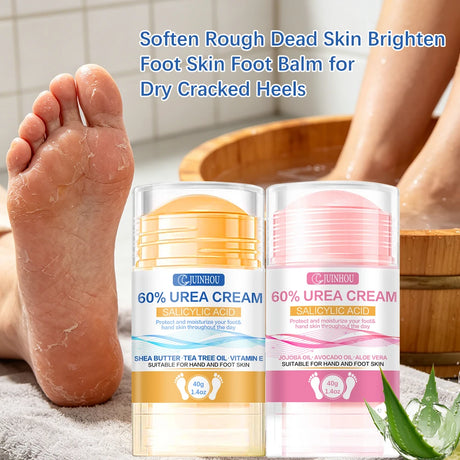 JUINHOU 40g2pcs 60% Urea Portable Foot Cream Stick Salicylic Acid Exfoliating Moisturizer Cracked Heel Repair Dry Skin Foot Care