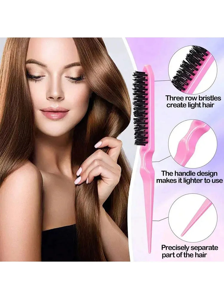 New Three-piece Hair Brush Set Sharp-tail Comb Three-row Hair Comb Steel Needle Mouse Tail Comb Toothbrush Eyebrow Brush Tool