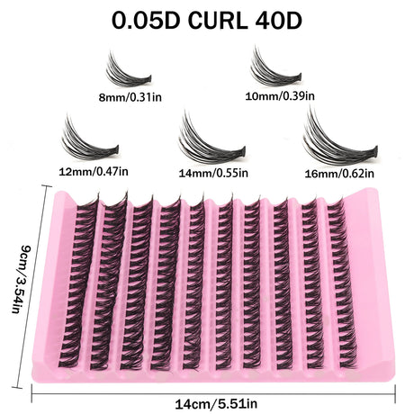 40D Thickness, Mixed Length 8-16mm, D Curl Natural &  Anime Look, Reusable Individual Lash Clusters, Lightweight 3D Mink Effect.