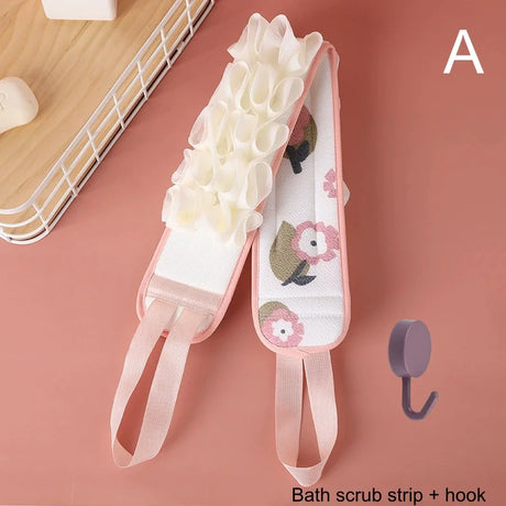 2 In 1 Back Scrubber Bath Sponge Towel Double Sided Shower Loofah Exfoliating Body Scrubber Long Strip Cleaning Bathing Tool