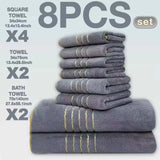 2/3/6/8 Pcs Bath Towel Set White & Gray with Gold Accents, Soft Absorbent Premium Towels for Home, Hotel & Bathroom