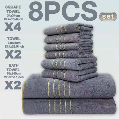 2/3/6/8 Pcs Bath Towel Set White & Gray with Gold Accents, Soft Absorbent Premium Towels for Home, Hotel & Bathroom
