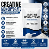 Micronized Creatine Monohydrate Powder 500g, 100 Servings, 5g Scoop, Sports Nutrition Supplement for Men & Women