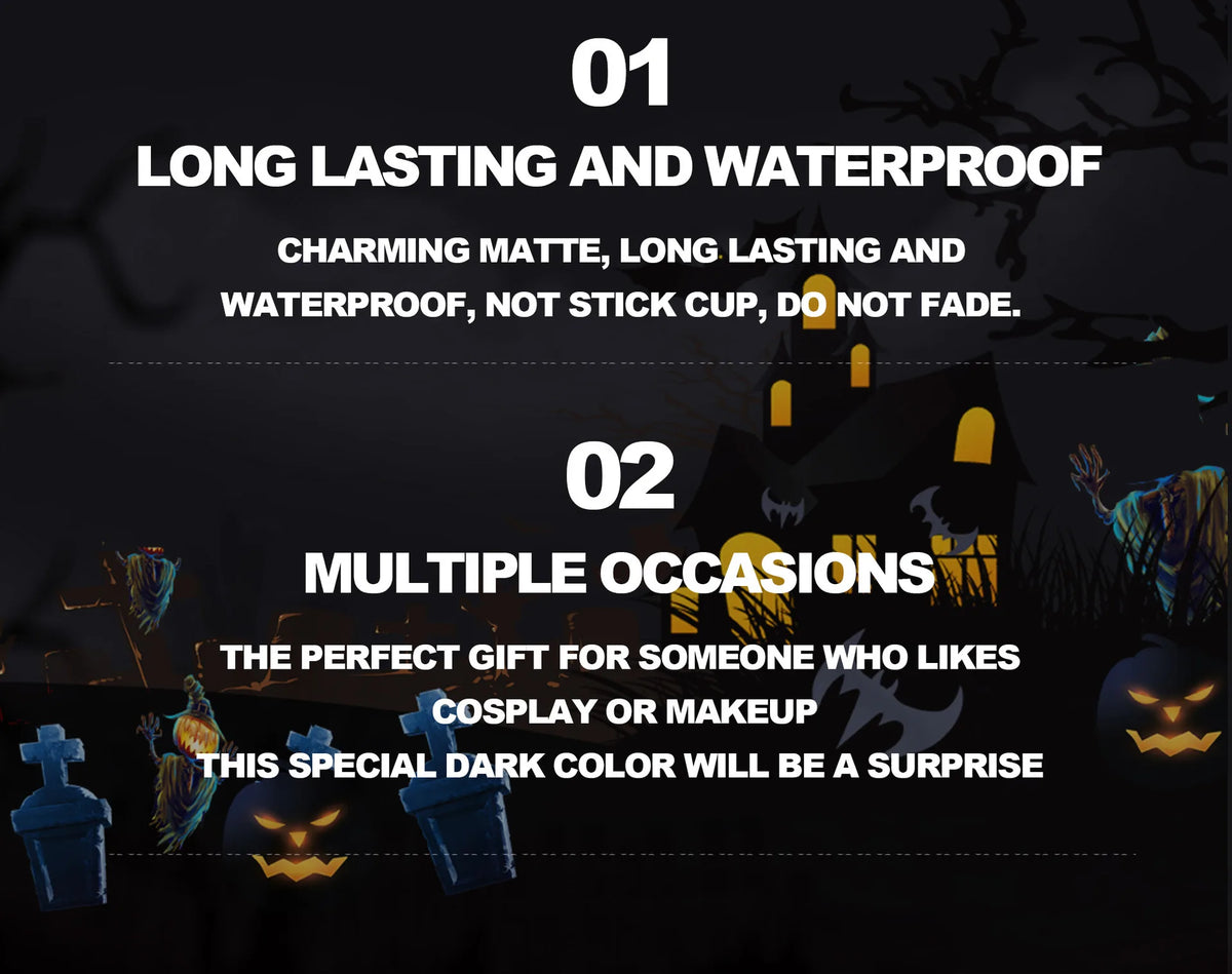 Matte Vampire Black Purple Lipstick Waterproof Long Lasting Lip Gloss Halloween Christmas Moisturizing Pigmented Lip Makeup