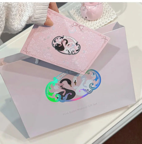 NICEKEY Pink Ballet Makeup Sets Include 4 Lip Mud,1 Blush,1 Pressed Powder,1 Eyes Palette,1 Contour Palette With Necklace Gift