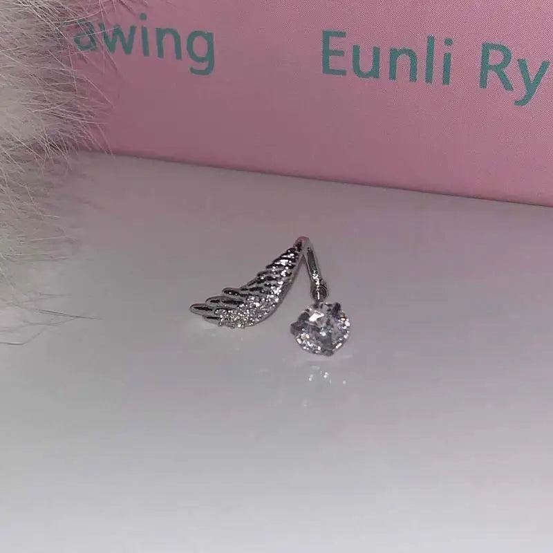 1pcs Silver Color Wing 316L Stainless Steel Ear Bone Nail for Women New Fashion Full of Rhinestone Earrings Accessories for Ear
