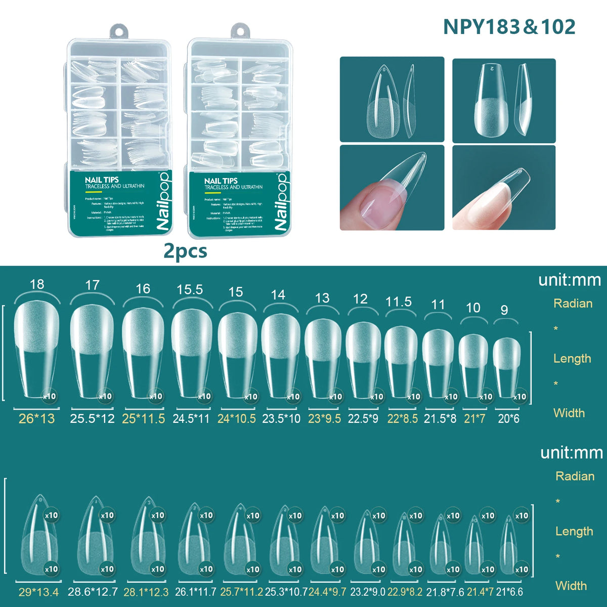 Nailpop 120pcs/box Gel X Nail Tips Medium Short Shape Almond/Square/Soft Gel Nail Tips False Nails Soak Off Easy Nail Extensions