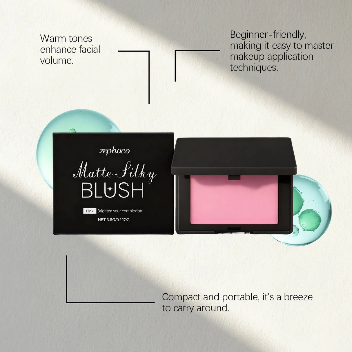 Multicolor matte silky blush, adheres well, long-lasting, easy to blend, gives a youthful, lightweight feel, perfect for everyda