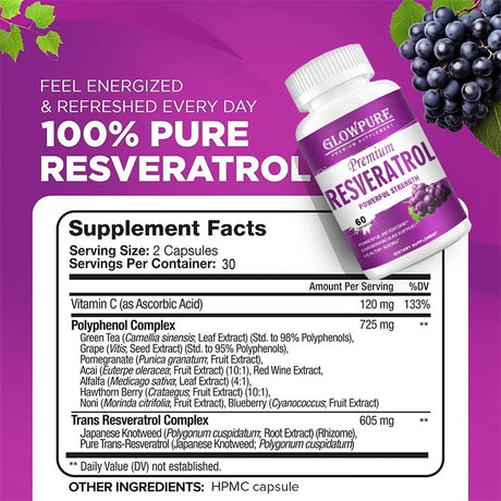 Resveratrol 1450mg - Premium Antioxidant Supplement for Anti-Aging, Immune Support, Brain & Joint Health