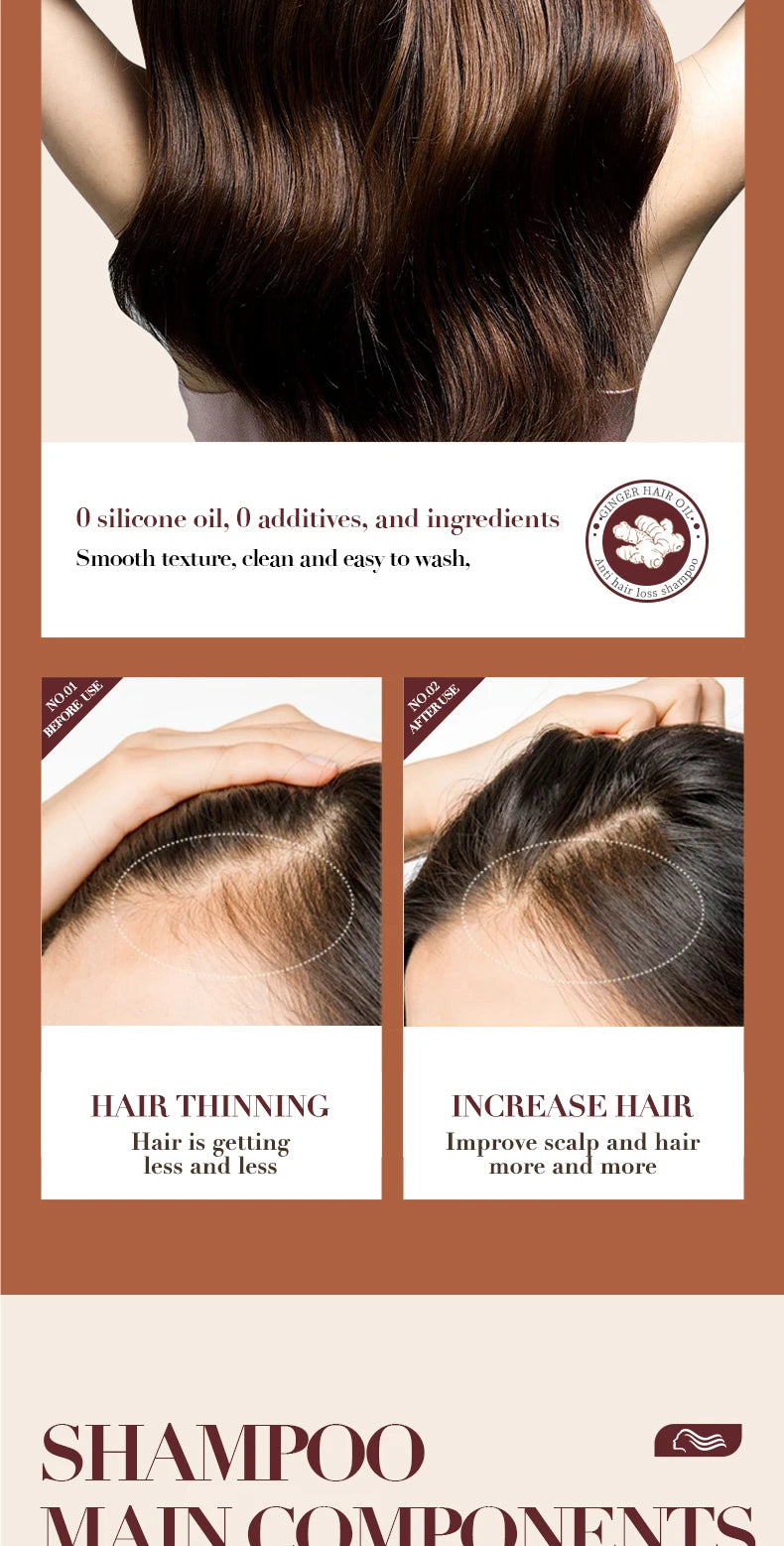 500ml Ginger Anti-Hair Loss Shampoo Long-lasting Fragrances Shampoo Deeply Moisturizing Smooth Set With Comb Gift