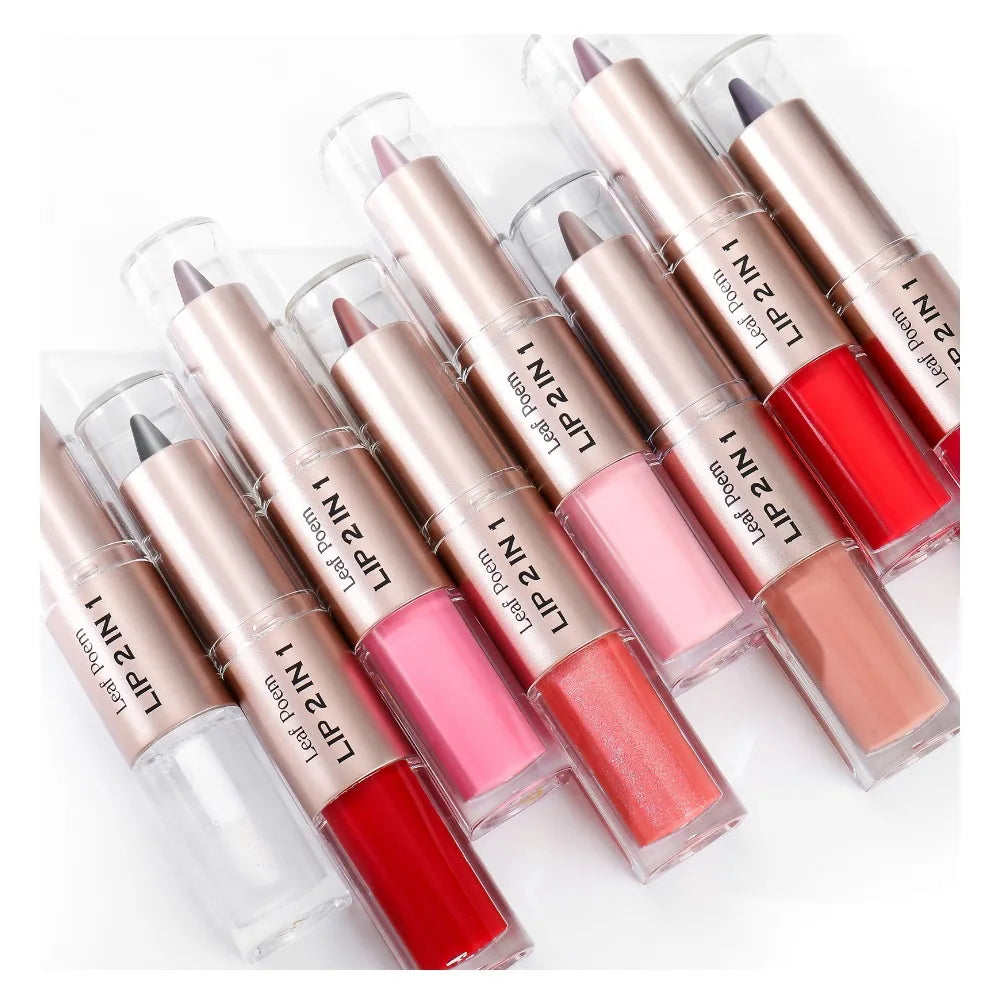 Black Brown Tapered Lip Liner Contour Pencil Double Head Mirror Plumping Lip Glaze Crystal Lip Gloss Sexy Red Lips Tint Makeup