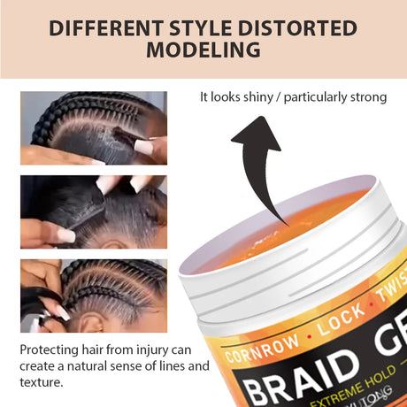 Styling Braiding Gel Wax Carbomer Long Lasting Strong Hold Pomade Anti-Frizz Smooth Hair Finishing Shaping Hair Edge Control