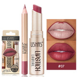 2-in-1 Lip Makeup Set, Matte Lipstick & Lip Liner Pencil, Nude Brown, Waterproof Long Lasting Tinted Lip Balm Contour Kit