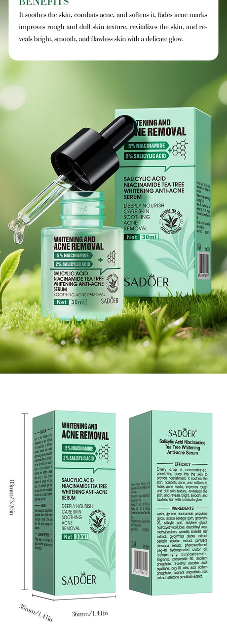SADOER Salicylic Acid Nicotinamide Whitening Face Serum Acne Removing Moisturizing Anti Wrinkles Facial Essence Skin Care