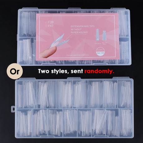 180pcs New Sandwich Nail Extension Mold Interlayer Dual Nail Forms Easy To Shape Oval/Coffin Mixed 15 Size Prolong Tool Manicure