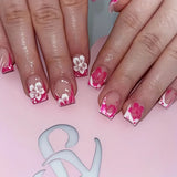 Mid-length Coffin Fake Nails 24Pcs White French Tip Ballerina Press On Nail Pink/White Flower Printed Spring/Summer DIY Manicure