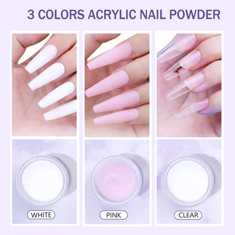 All-In-1 Acrylic Nail Kit Acrylic Nail Set Professional Colored Acrylic Nail Powder Nail Starter Kit Decoration Tools With Everything For Beginners Full Acrylic Nail Supplies Complete Acrylic Nail Kits Monomer Gel Nail Polish
