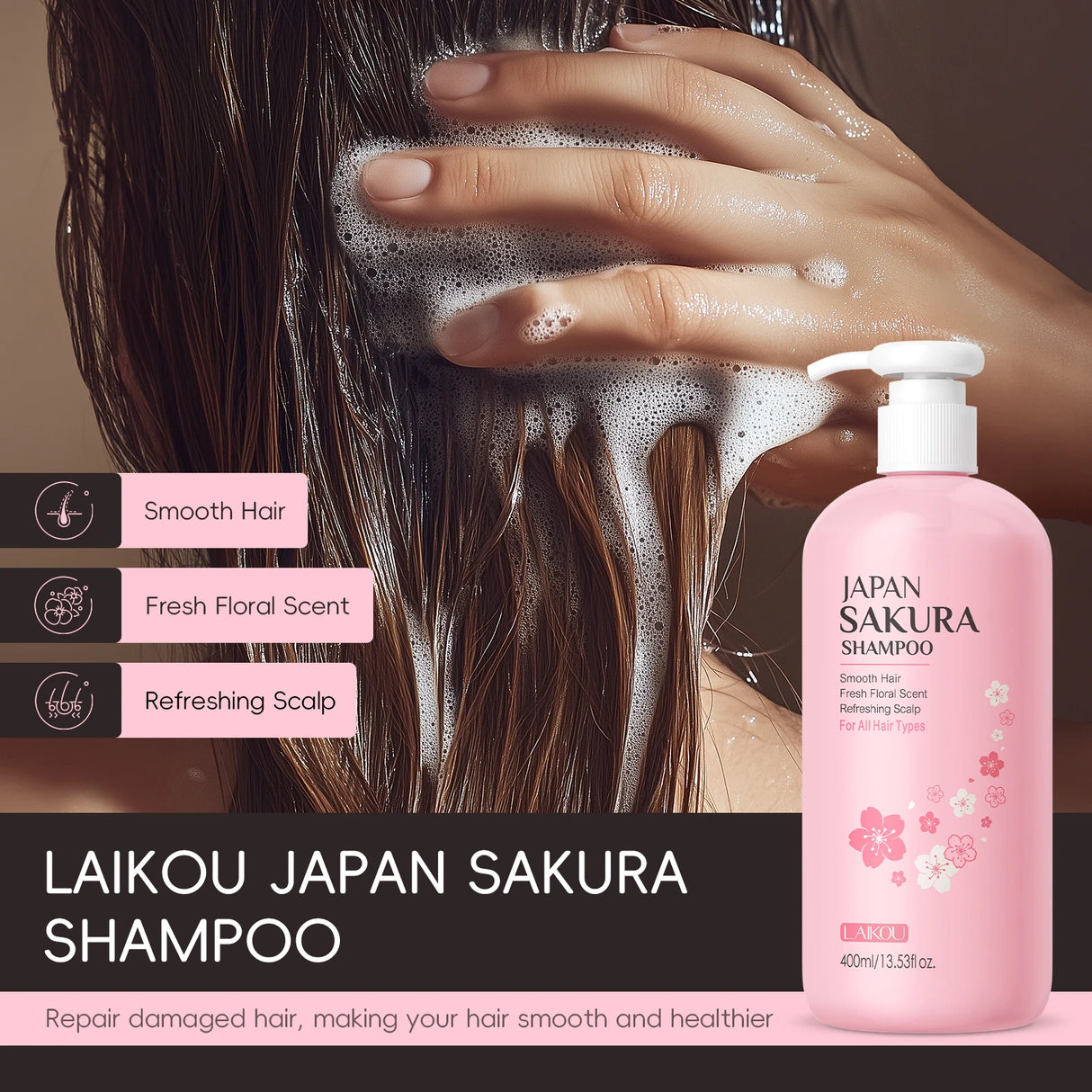 LAIKOU Japan Sakura Shampoo Repair Anti Split Ends Smooth Frizz Dry Hair