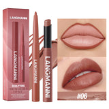 2Pcs/Set Matte Lipstick Lip Liner Pencil Non-Stick Cup Long-Lasting Velvet Red Lipstick Pen Smooth Lipliner Waterproof Makeup