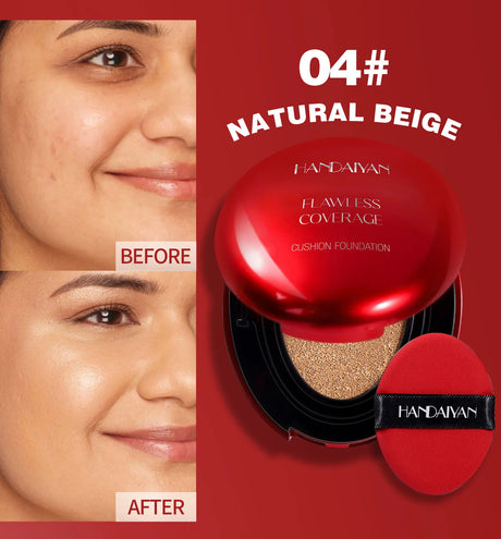 Long Wear Air Cushion Foundation Natural Finish Whitening Concealer Oil Free Makeup Base for Women Lightweight Cover