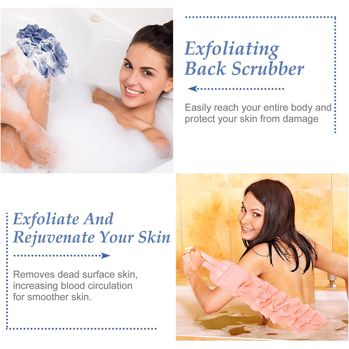 1pc Exfoliating Back Scrubber, Double Sided Exfoliating Cloth With Strap, Long Body Scrub Sponge Shower Loofah With Handle
