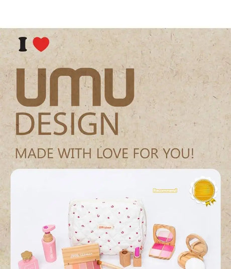 Kids' Pretend Makeup Toy Wooden Role‑play Dress‑up Vanity Gift Makeup Bag Set for Girls