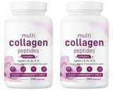 Multi Collagen Capsules 240ct Type I II III V X with Biotin Hyaluronic Acid Vitamin C Hydrolyzed Protein Supplement