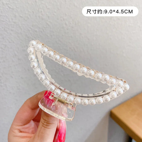 Simulated Pearl Hair Claws for Women Korean Acrylic Hair Clips Girls Large Size Barrette Shark Clip Fashion Hair Accessories