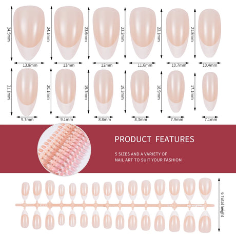 120/150pcs Matte White French Gel Nail Tips Medium Almond Nude Press On Nails 0.75-2.6cm Pink/Nude ABS Soft Gel Nail Flase Tips